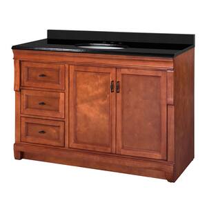 Naples 49 in. W x 22 in. D Bath Vanity in Warm Cinnamon with Granite Vanity Top in Midnight Black with Oval White Basin