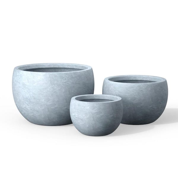 12.5 in. 16 in. 20.5 in. Soft Slate(Enhanced Core) Concrete Round Planter / Pot with Drainage Holes (3-Pack)