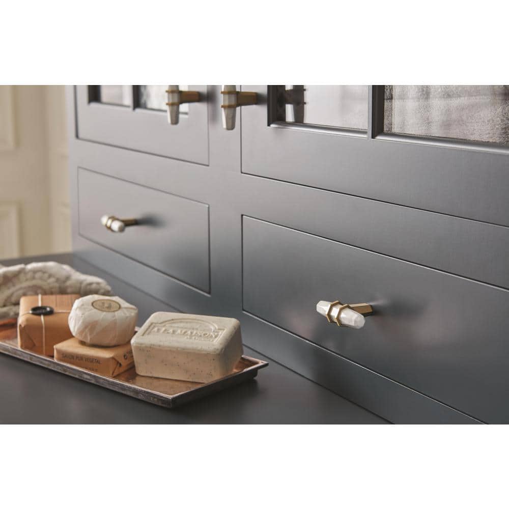 Marble White and Golden Champagne T-Handle Bar Knob