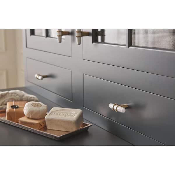Carrione 2-1/2 in. (64mm) Modern Marble White/Golden Champagne Bar Cabinet Knob
