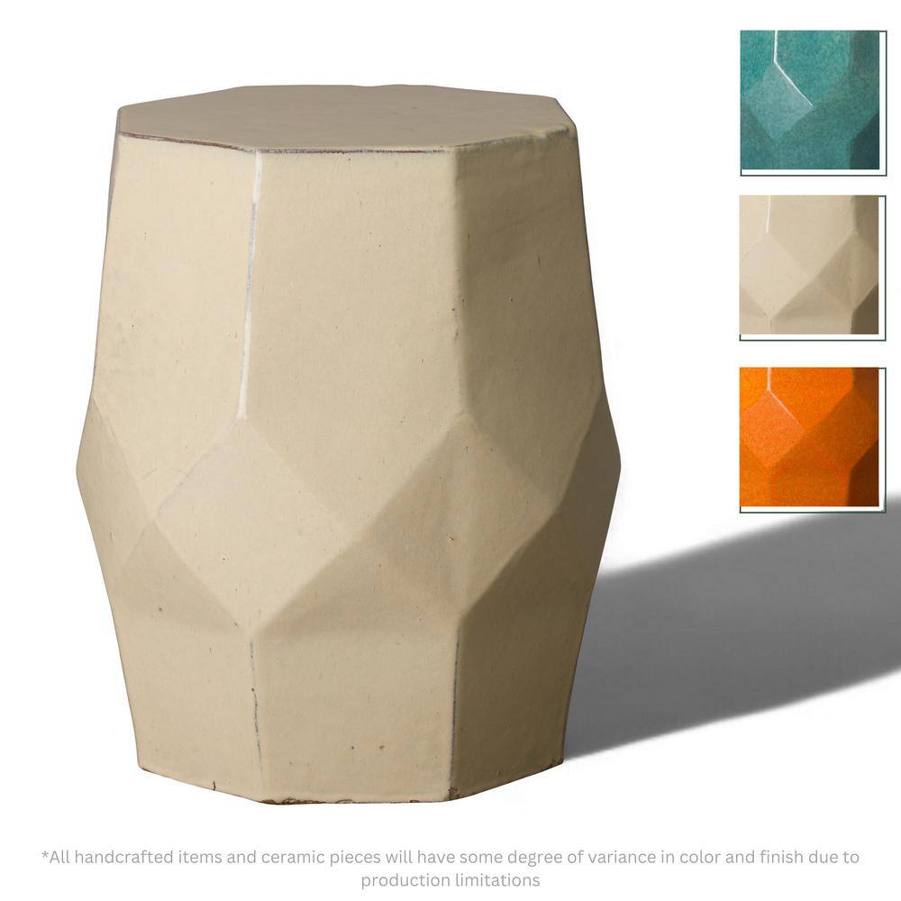 Cream Ceramic Octagon Matrix Garden Stool