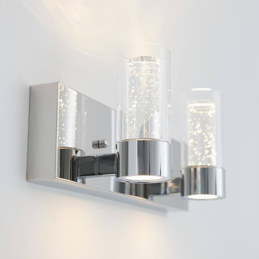 Chrome Rectangular Glass 2-Light LED Bathroom Vanity Fixture