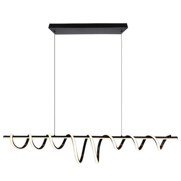 Modern 42-Watt 1 Light Fixture Black Creative Spiral Design Chandelier Led integrated dimmable Linear Pendant Light