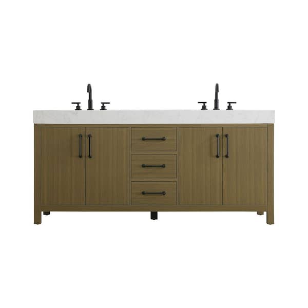 72 in. Double Sink Chestnut Brown Bath Vanity with White Engineered Marble Top