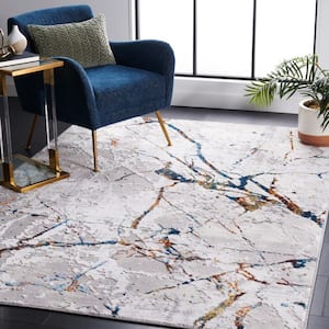 Amelia Gray/Blue 3 ft. x 3 ft. Gold Abstract Distressed Square Area Rug