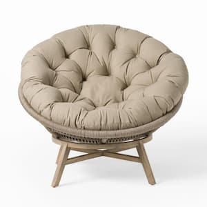 Renava Moon Wood Outdoor Lounge Chair with Beige Cushion