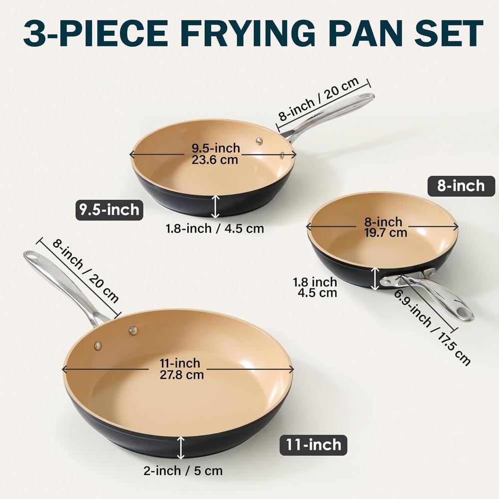 3-Piece Black and Apricot Aluminum Nonstick Frying Pan Set