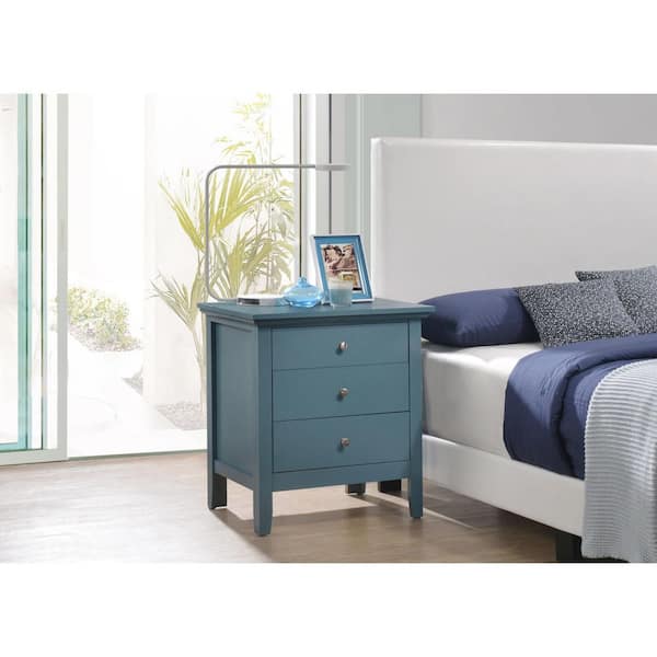 Cool Blue Finish, 3 Drawers Nightstand