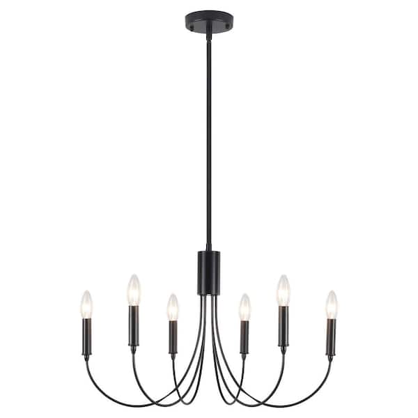 6-Light Black Industrial Dining Room Candle Chandelier Modern Farmhouse Pendant Light
