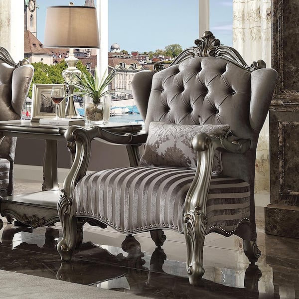Acme 56847 Versailles Chair with 1 Pillow, Velvet & Antique Platinum