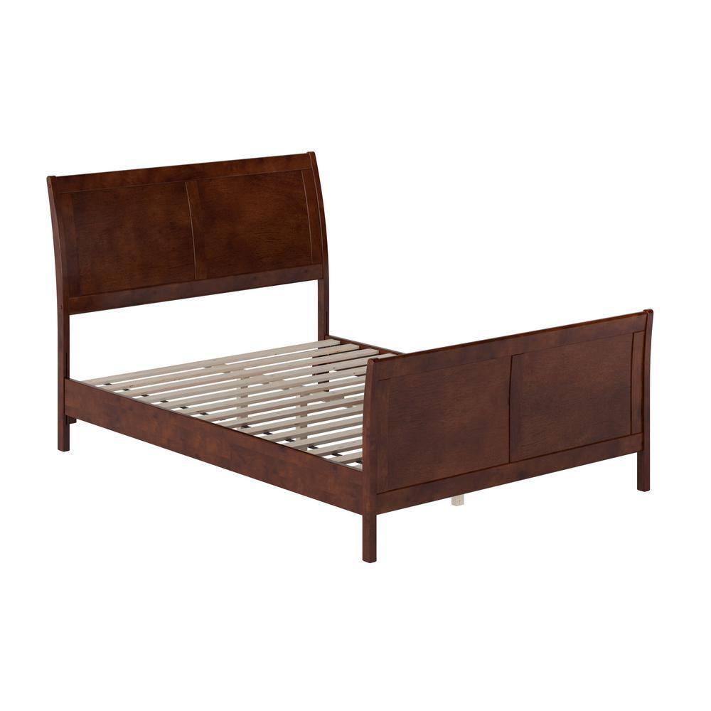 Valencia Full Walnut Wood Sleigh Platform Bed with Headboard
