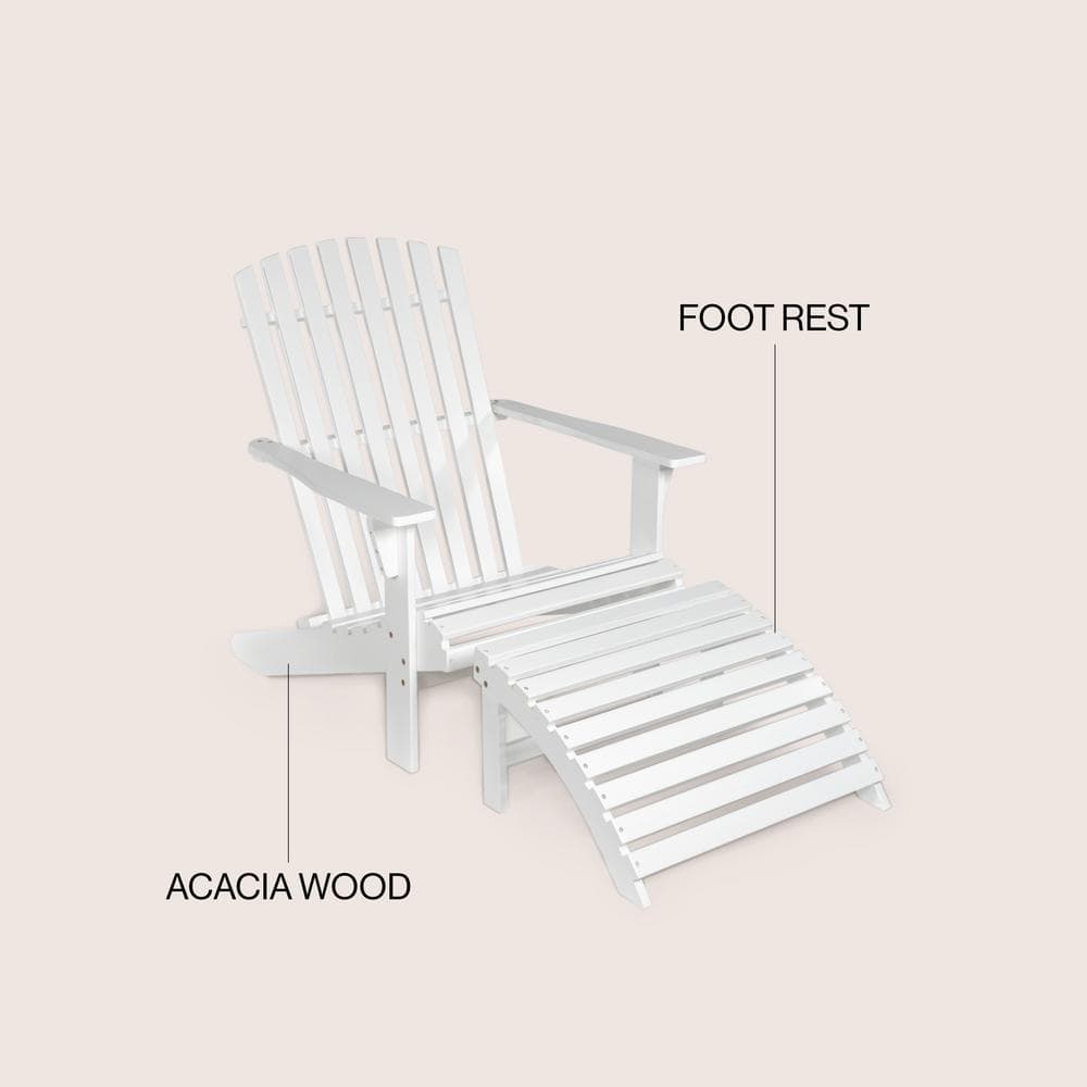 Saranac White Acacia Wood Adirondack Chair with Ottoman