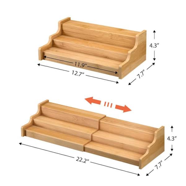 3 Tier Yellow Bamboo Spice Rack with Expandable and Display Shelf for Kitchen Cabinet Organization (1-Pack)