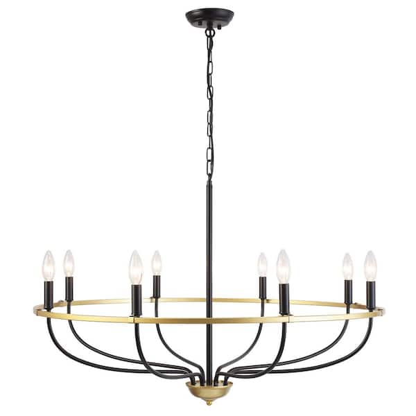 Harri 8 Light Black & Gold Farmhouse Wagon Wheel Chandelier for Living Room, Kitchen Island, with no bulbs included