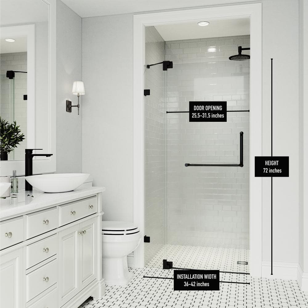 Matte Black Frameless Pivot Shower Door with Clear Glass