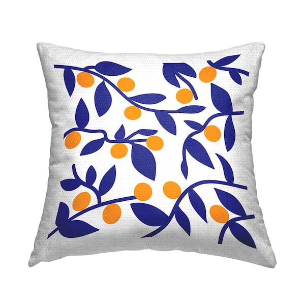 Stupell Industries Modern Orange Berries Botanical Blue Leaves Blue Square Outdoor Throw Pillow