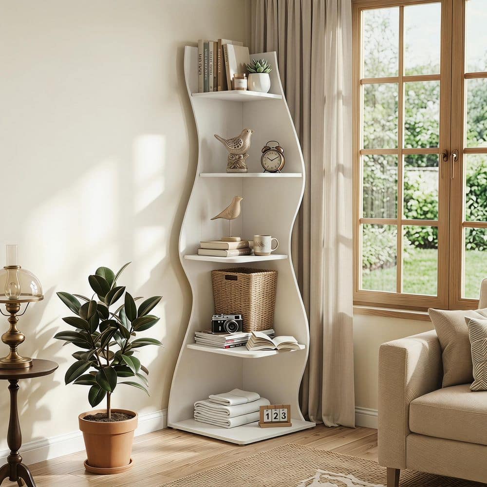 TRIBESIGNS WAY TO ORIGIN Modern 70 in. Tall White Wood 5-Shelf