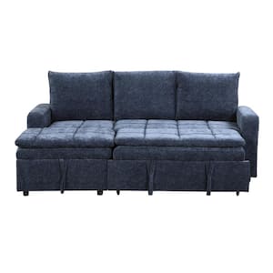 82 in. Blue Polyester Twin Size Pull-Out Sofa Bed with Storage Chaise