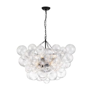 8-Light Brass Bubble Cluster Chandelier with Clear Ribbed Glass(No Bulbs Included)