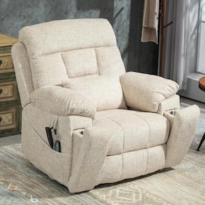 Enhanced Flagship Oversized Dual OKIN Motor Chenille Lift Recliner with Massage HeatingandAssisted Standing - Cream