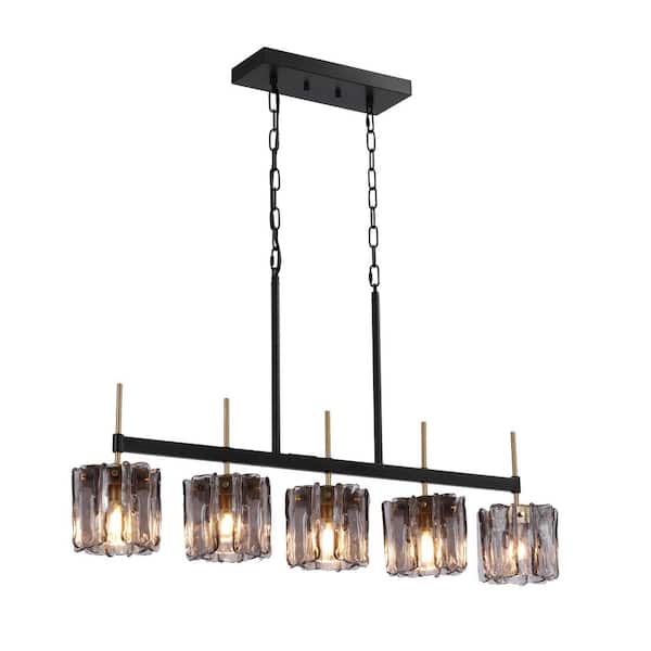 37.52 in. 5-Light Gray Linear Chandelier Pendant Light