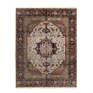 Ivory Hand Knotted Wool Traditional Classic Weave Rug, 6 ft. x 6 ft. Area Rug