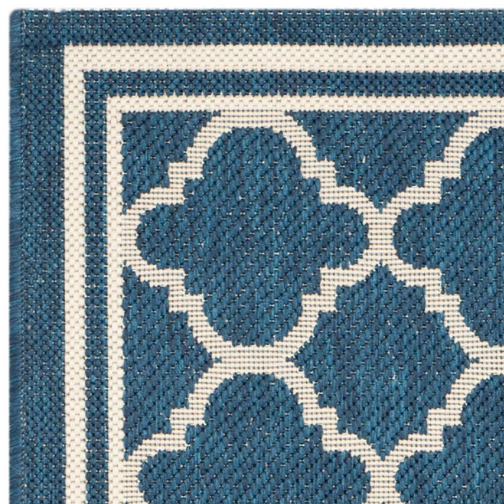 Navy & Beige Trellis Outdoor Runner Rug, 27" x 6"
