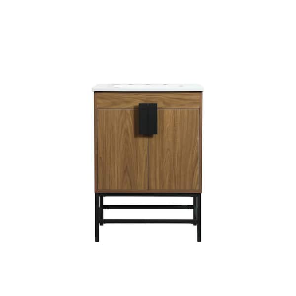 Unbranded Timeless Home 24 in. W x 19 in. D x 33.5 in. H Bath Vanity in Walnut Brown with Ivory White Engineered Stone Top