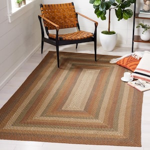 Braided Ivory/Green 5 ft. x 8 ft. Border Striped Area Rug