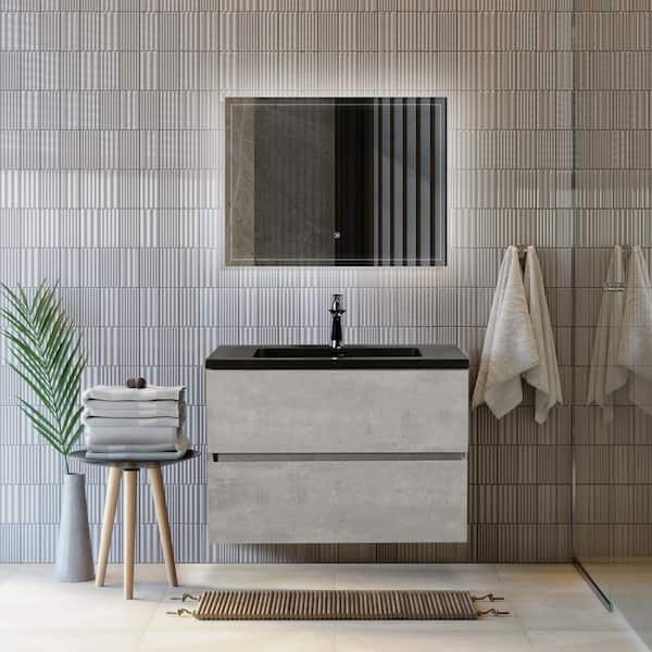 24 in. W x 19 in. D x 21 in. H Floating Bath Vanity in Grey with Matte Black Cultured Marble Top Integrated Sink