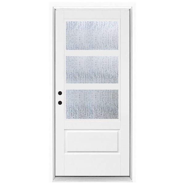 MP Doors 36 in. x 80 in. 3/4 Lite Right-Hand Inswing 3 Lite SDL Water Wave Rain Glass White Fiberglass Prehung Front Door