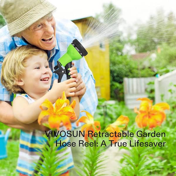 VIVOSUN Wall-Mounted 0.5 in. Dia x 65 ft. Retractable Garden Hose Reel with  a 9-Pattern Nozzle wal-RHR-001 - The Home Depot