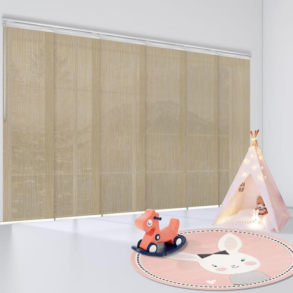 EMOH Wheat 70 in.- 130 in. W x 116 in. L Adjustable 6-Panel White Single Rail Panel Track with 23.5 in. Slates