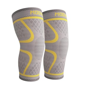 Large Compression Knee Brace for Women and Men for Pain Relief in Yellow Grey (2-pack)