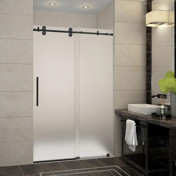 Aston Langham 44 in. to 48 in. x 75 in. Completely Frameless Sliding Shower Door with Frosted Glass in Oil Rubbed Bronze