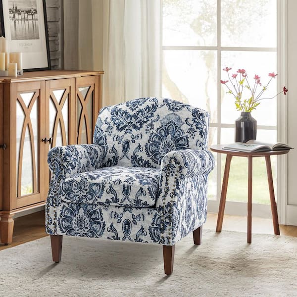 JAYDEN CREATION Gianluigi Navy Armchair with Nailhead Trims