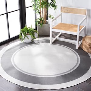 Martha Stewart Ivory/Gray 7 ft. x 7 ft. Round Solid Color Border Indoor/Outdoor Area Rug