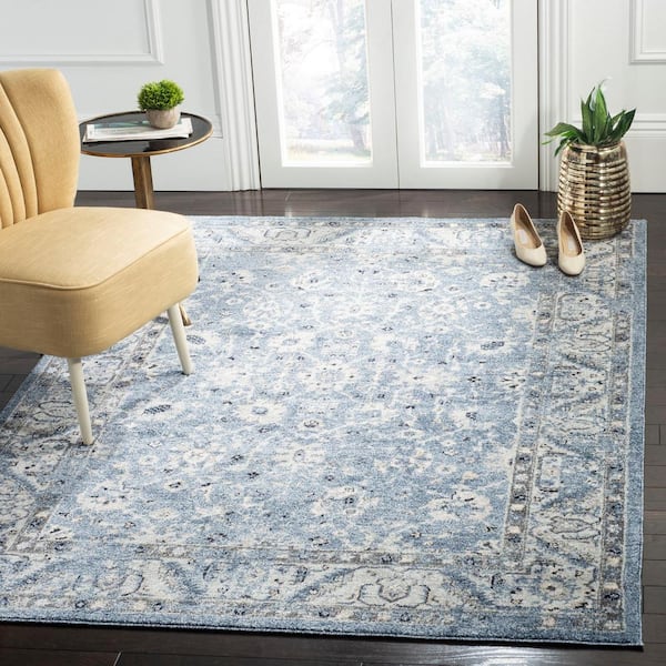 Charleston Navy/Light Gray 9 ft. x 12 ft. Floral Area Rug