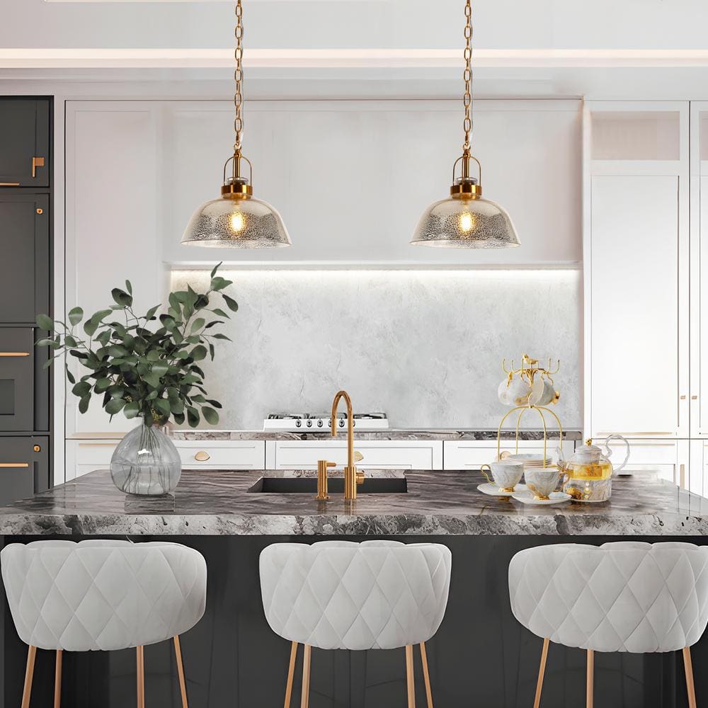 Swarajism Polished Brass and Mottled Glass Pendant Light