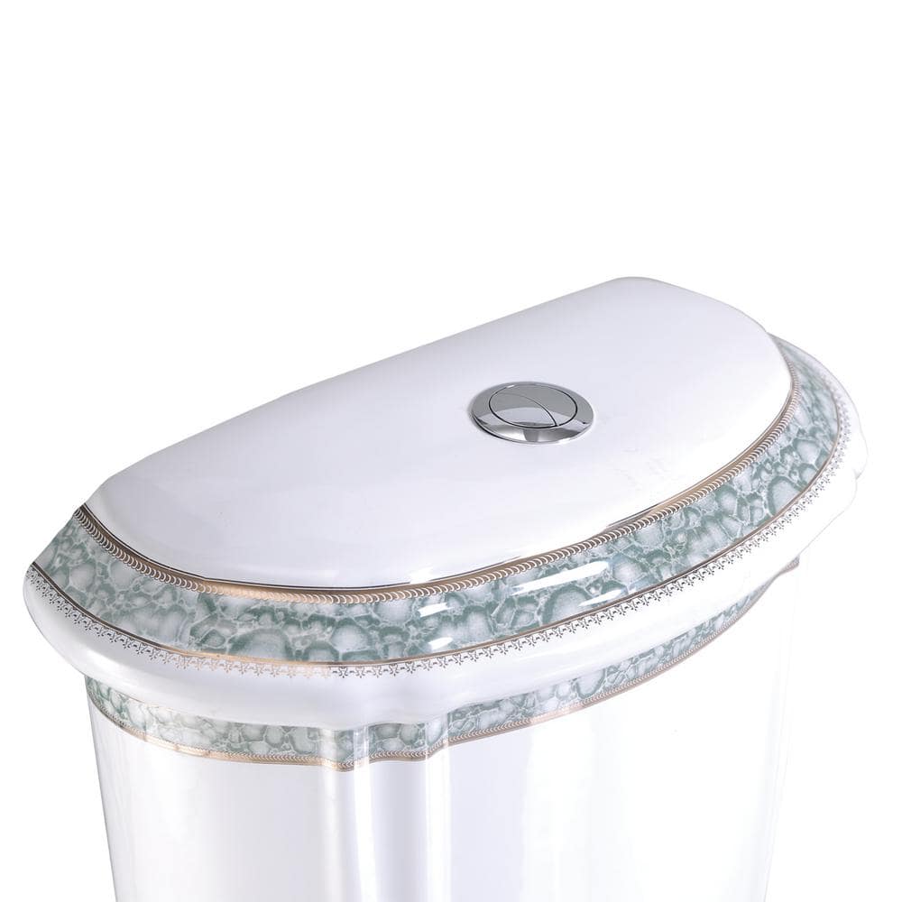 Elongated White and Green Dual Flush Two-Piece Toilet