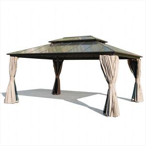 16 ft. W x 12 ft. D Aluminum Hardtop Polycarbonate Double Roof Gazebo, Curtains and Netting