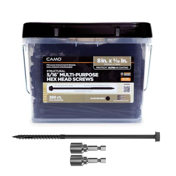 CAMO 5/16 in. x 8 in. Hex Head Multi-Purpose Hex Drive Structural Wood Screw - PROTECH Ultra 4 Exterior Coated (250-Pack)