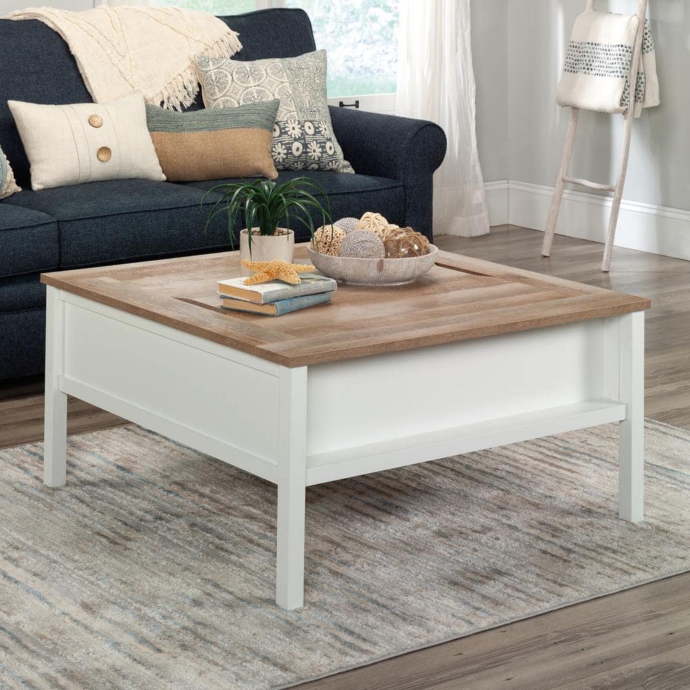 Soft White and Oak Square Gaming Coffee Table with Reversible Top