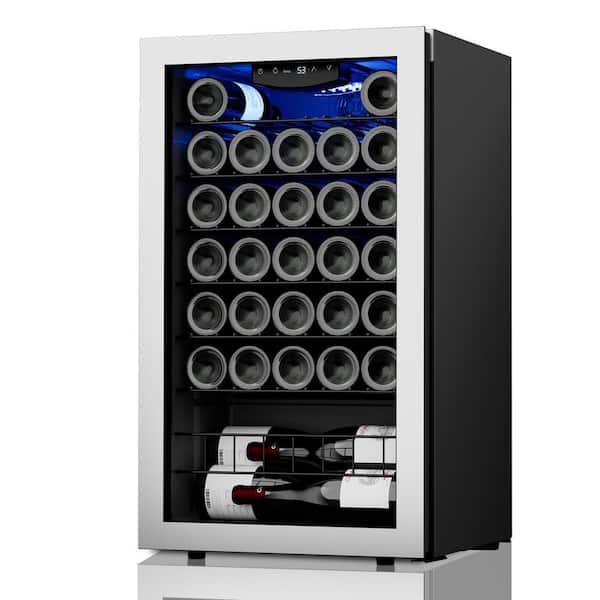 Ca'Lefort 33-Bottle Single Zone Compressor Wine Cooler Refrigerator Mini Fridge Cellar Cooling Unit in Stainless Steel Low Noise