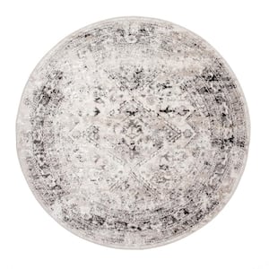 Vintage Speckled Shaunte 5 ft. x 5 ft. Silver Indoor Round Area Rug