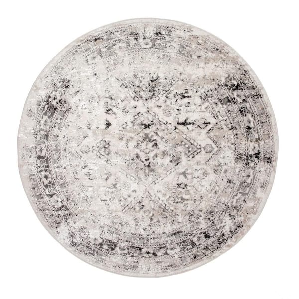 Vintage Speckled Shaunte 5 ft. x 5 ft. Silver Indoor Round Area Rug