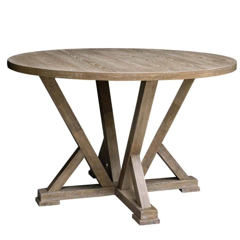 Tatayosi 45.7 in. Grayish Brown Antique Finishing Round Solid Wood Dining Table for 4 Seaters