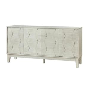 Kamis Modern White 60 in. Hexagonal Embellishments Sideboard with Solid Wood Legs
