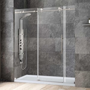 72 in. W x 76 in. H Frameless Sliding Shower Door with Shatter Retention Glass in Brushed Nickel