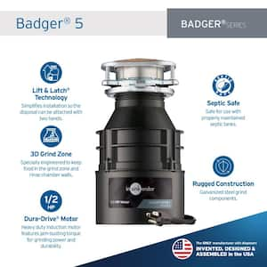 Badger 5, 1/2 HP Continuous Feed Kitchen Garbage Disposal with Power Cord, Standard Series